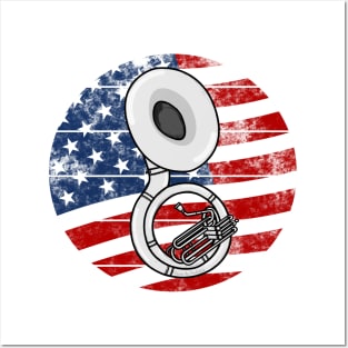 Sousaphone USA Flag Sousaphonist Brass Musician 4th July Posters and Art